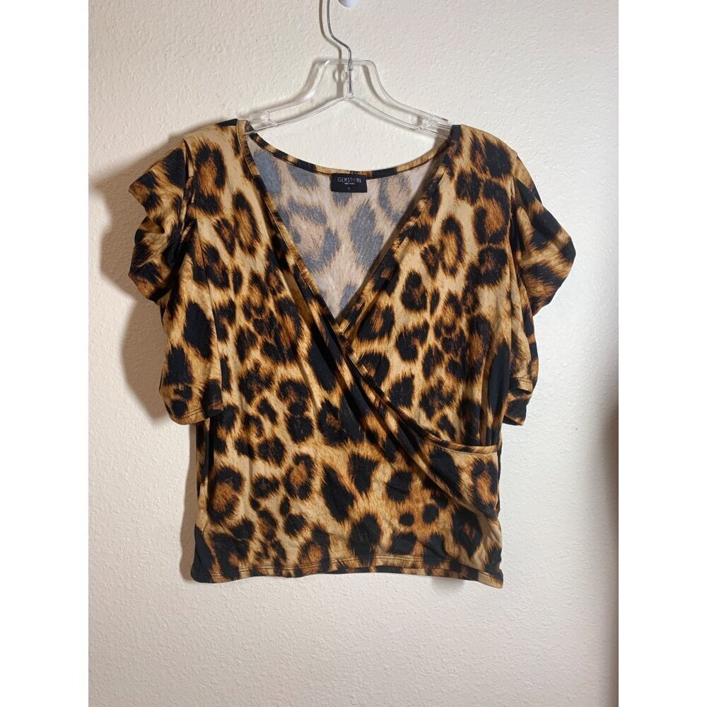 Gemstone Y2K Sexy Animal Print Crop Top Women's Size XL Brown AD8